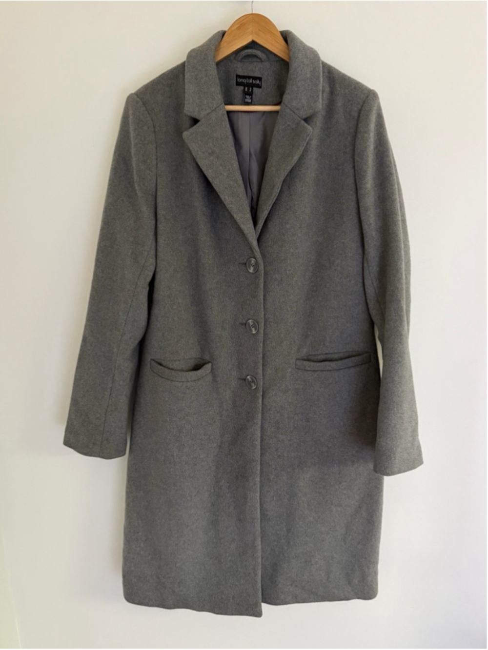 Long Tall Sally Grey Wool Blend Longline Tailored Coat US 12